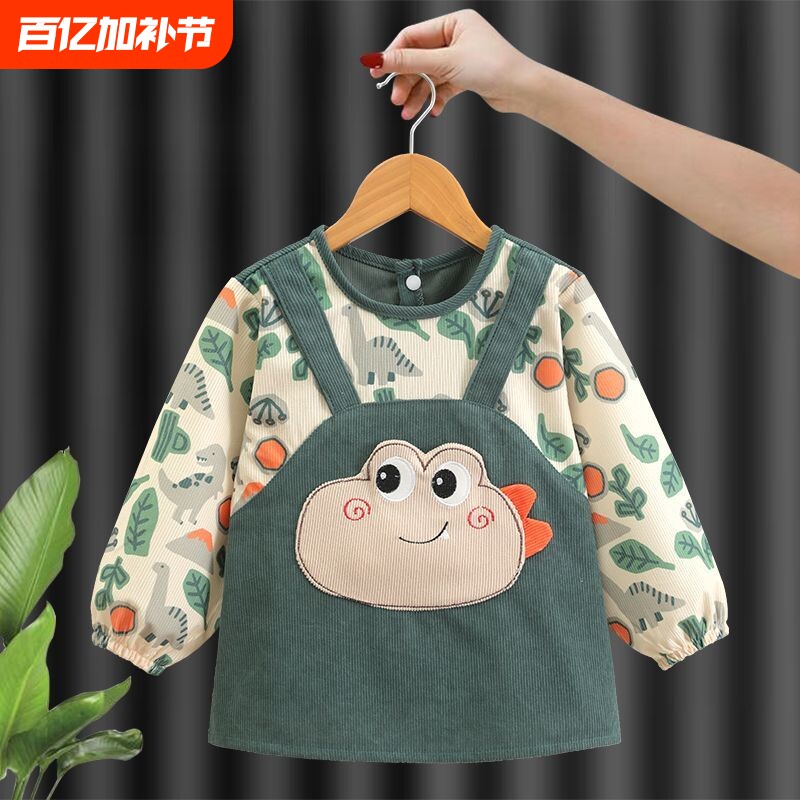 儿童宝宝罩衣男童防水防脏厚款吃饭围兜秋冬可爱外穿围裙女宝护衣