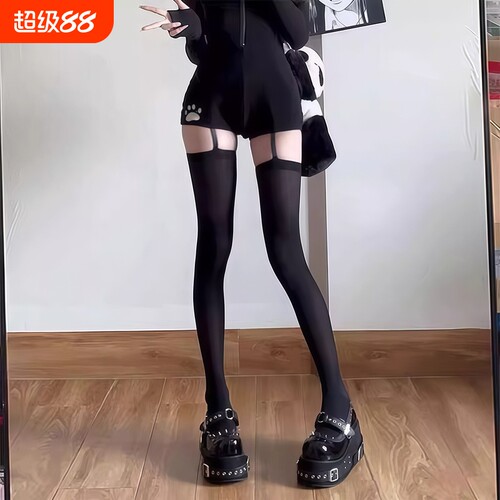 天鹅绒长筒袜女过膝袜甜美吊带袜白色jk大腿袜子y2k高筒薄款黑丝