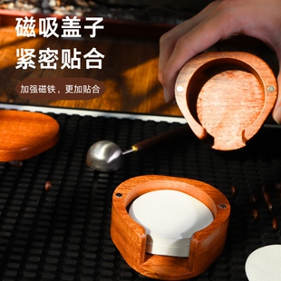 意式咖啡滤纸收纳盒手柄圆形木质滤纸架58/53/51mm通用