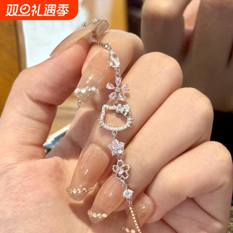 新款时尚猫咪镶锆石个性手链女轻奢小众高颜值可爱手饰礼物配