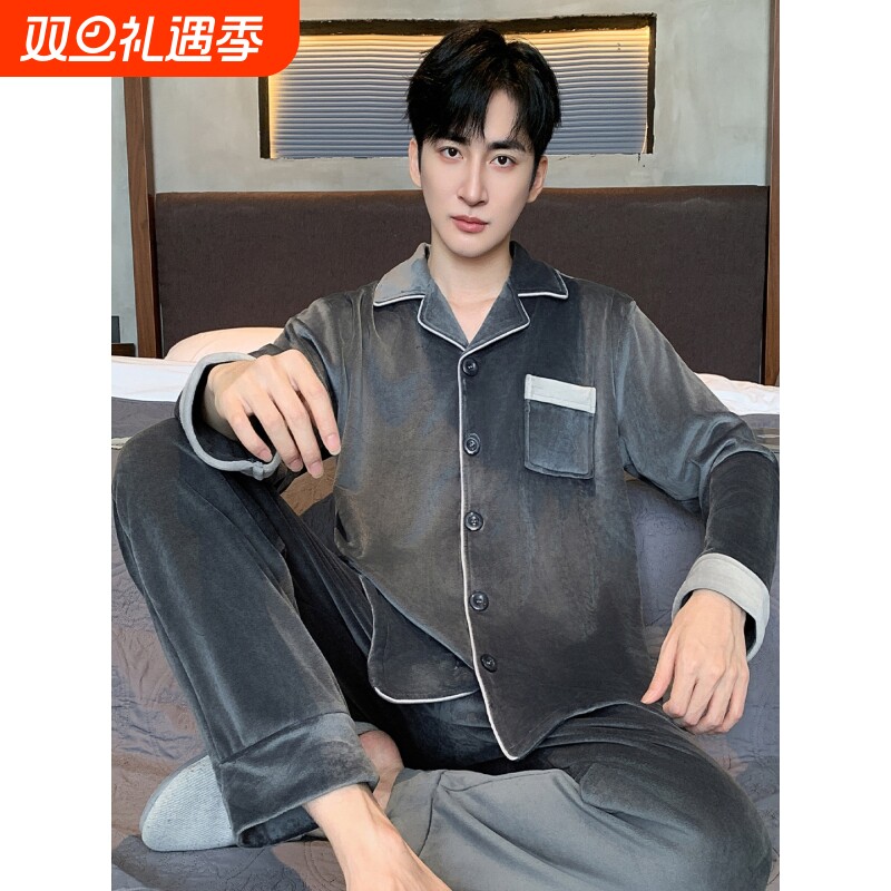 红豆冬季睡衣加肥加大加厚海岛绒2025新款男士家居服大码秋冬款2