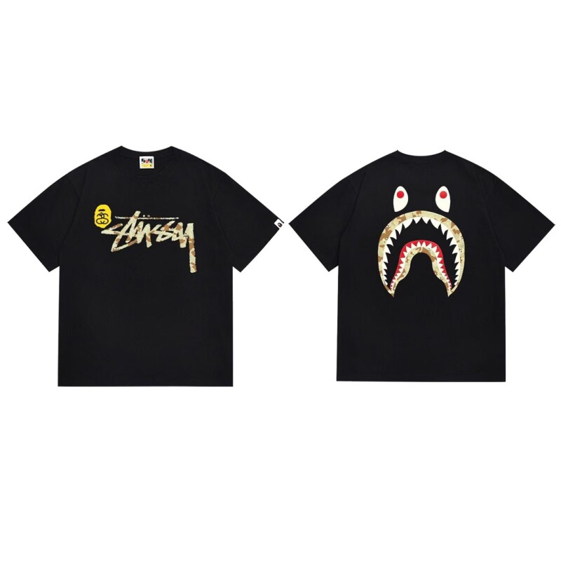 BAPE潮牌短袖猿人头鲨鱼嘴印花夏季新款纯棉男女宽松上衣T恤