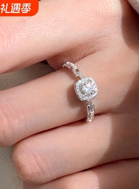 锆石爆闪方钻链条戒指女吸睛食指戒个性指环新潮气质