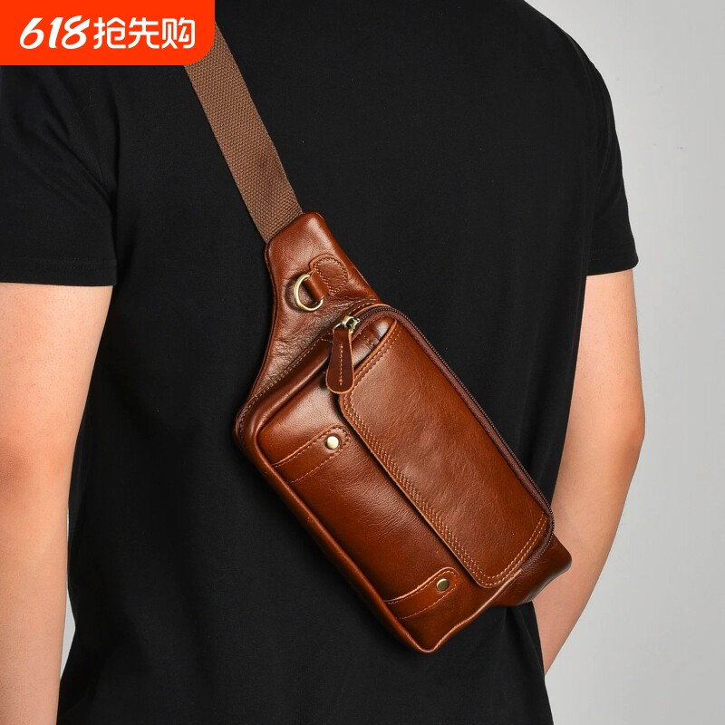真皮胸包单肩斜挎包户外休闲腰包头层牛皮多功能大容量手机包男包