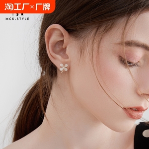 mck仿猫眼石四叶草耳钉高级感精致气质耳环森系仙气甜美耳饰女