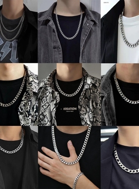 古巴链不掉色项链时尚嘻哈男士钛钢个性百搭不锈钢链条冷淡风饰品