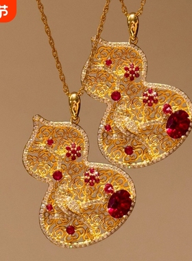 新中式小众镂空彩钻花朵葫芦吊坠项链精致百搭毛衣链