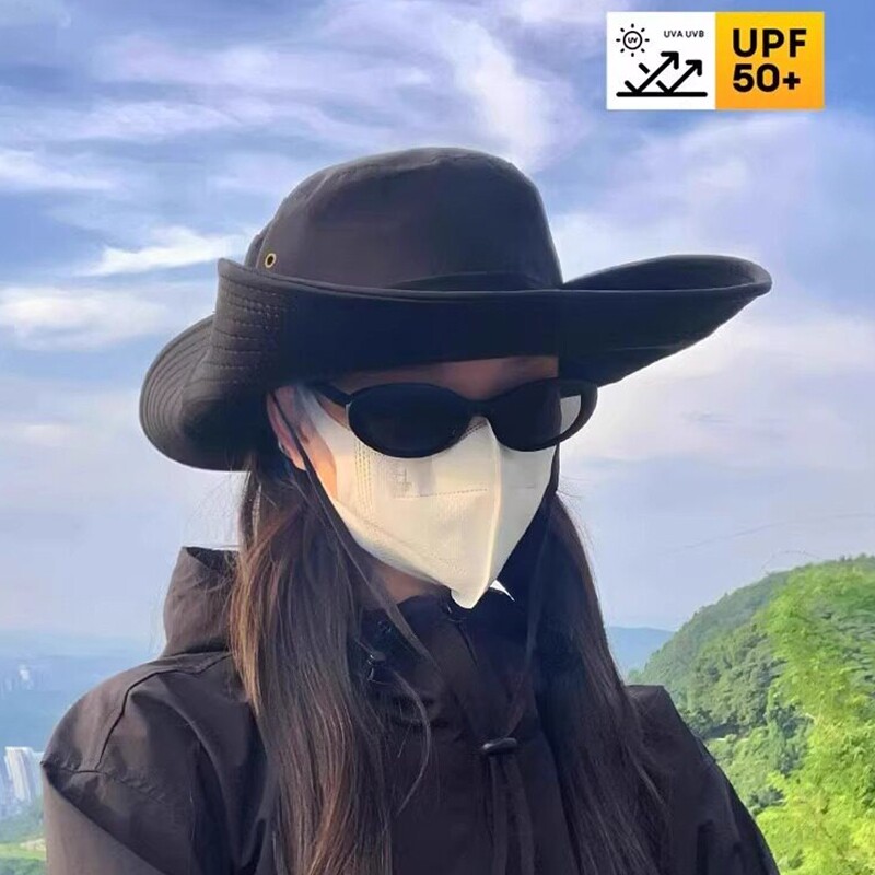 西部牛仔帽男渔夫帽女爬山沙漠防晒帽户外遮阳帽子徒步登山帽防风