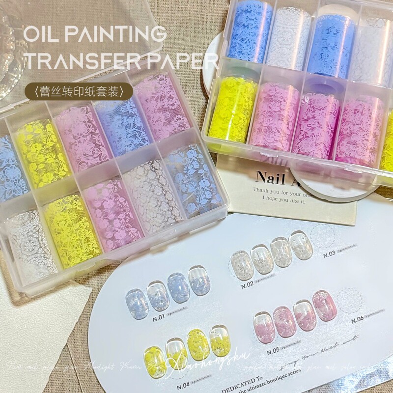 潮际蕾丝转印纸美甲贴纸套装多色指甲装饰贴片DIY美甲工具小红书
