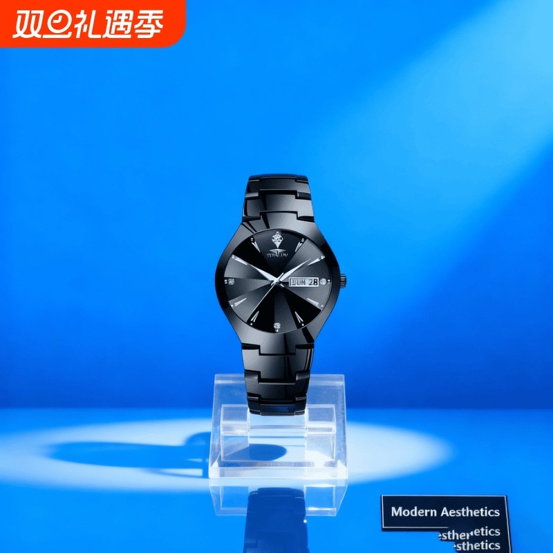 手表男款机械风全自动防水高级感全自动男表数字双日历防水腕表男