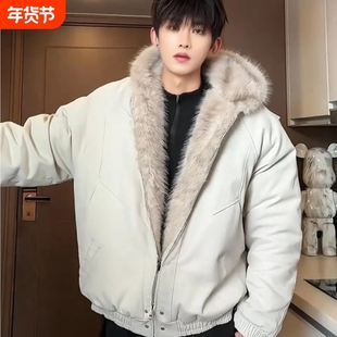 户外美式毛领羽绒服男冬季新款加厚保暖座山雕工装棉服外黑色灰色