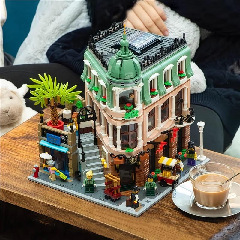 同款精品转角酒店建筑模型摆件益智积木拼装玩具送兼容乐高