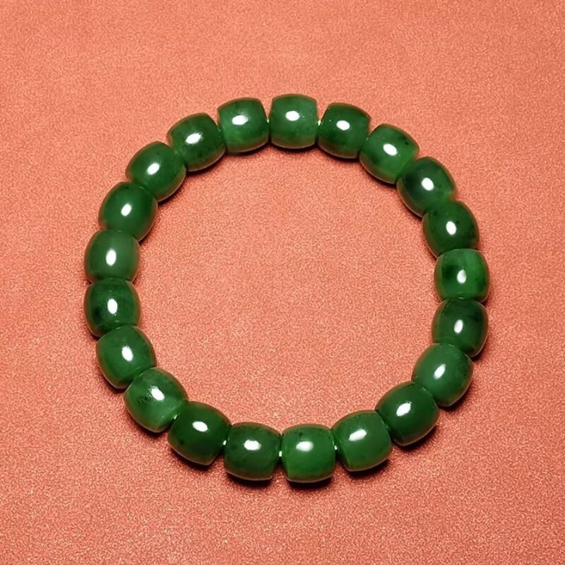 正品俄料老坑料菠菜绿碧玉珠手串链和田碧玉手饰真玉石籽料手链