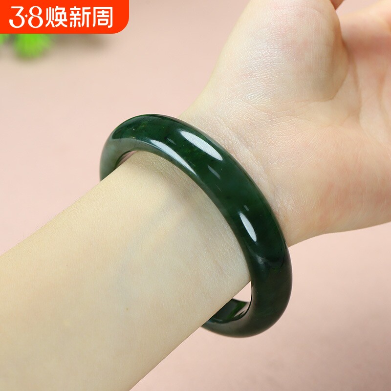 正品和田碧玉手镯俄料老坑玉镯子猕猴桃送妈妈女友礼物带证书国风