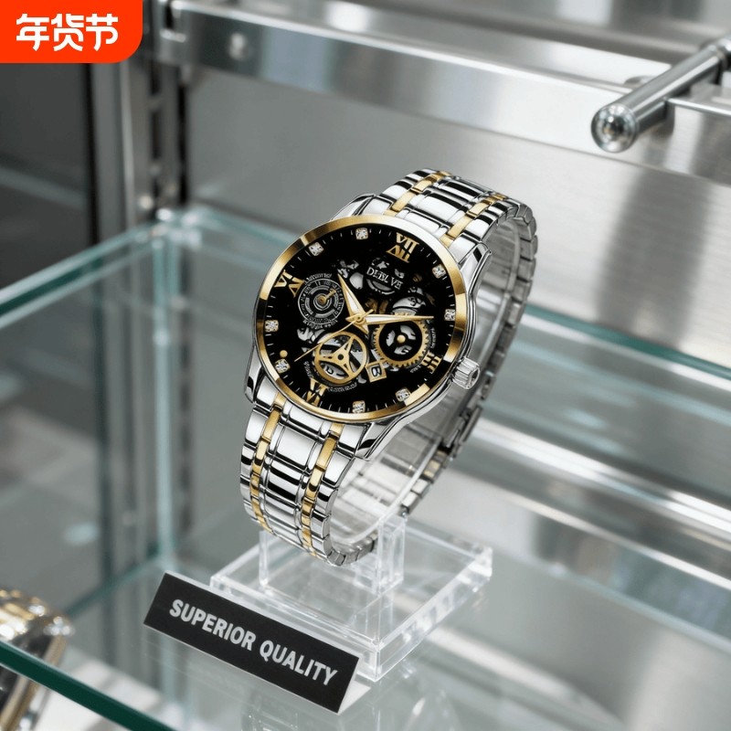 正品瑞士全自动非机械表手表男士学生韩版时尚潮双日历防水表夜光