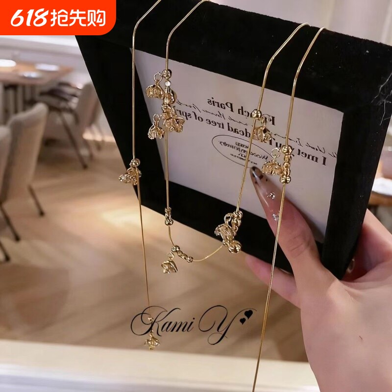 高品质法式小众设计锆石铃兰花项链双层叠戴高级感长款秋冬毛衣链