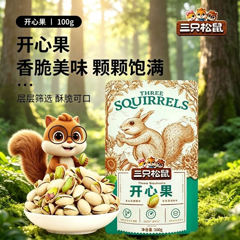 三只松鼠开心果100g/袋原色无漂白坚果炒货休闲零食干果即食小吃