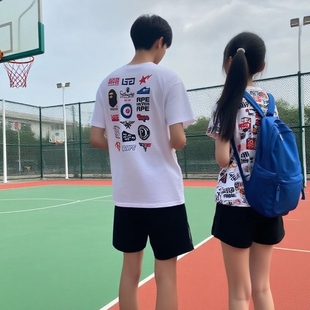 t恤潮牌男女純棉寬松猿人頭SHARKAPE洋氣親子裝 BAPE兒童短袖 夏季
