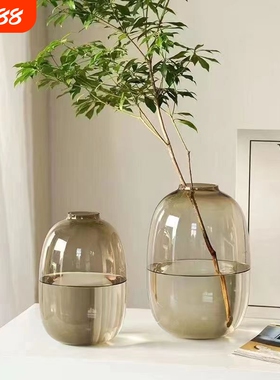 玻璃花瓶大肚轻奢高级感摆件客厅插花透明吊钟南天竹玄关极简鲜花