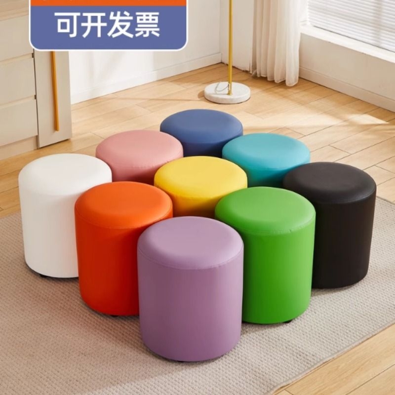 白色软包皮凳卧室梳妆凳试衣间换鞋凳幼儿园图书室小圆凳会展凳子