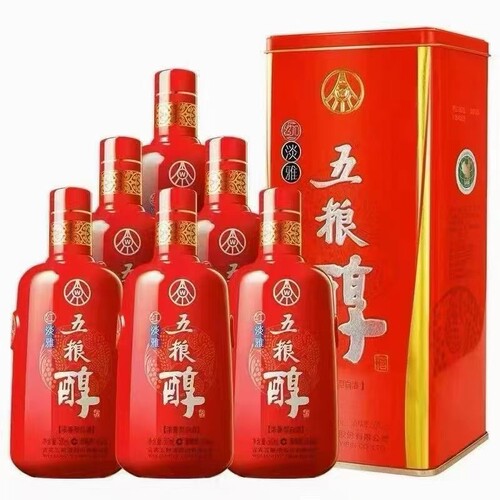 五粮醇红淡雅铁盒50度500mLx6瓶装整箱浓香型白酒批发纯粮高粱