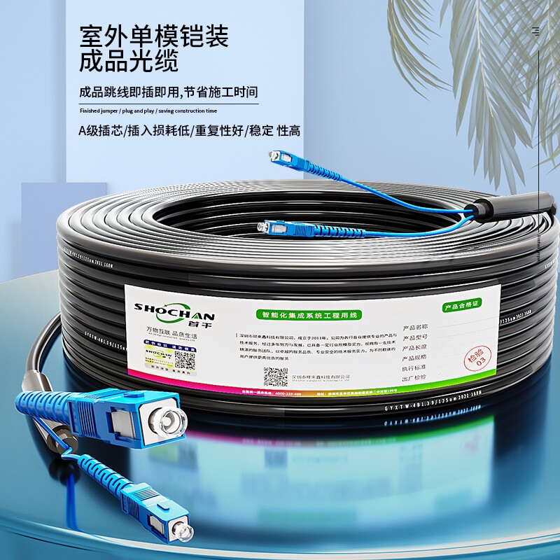 首千 光纤跳线室外单模铠装架空光缆2/4/6/8/12芯成品光缆跳线免熔接户外入户光纤线 室外成品光缆