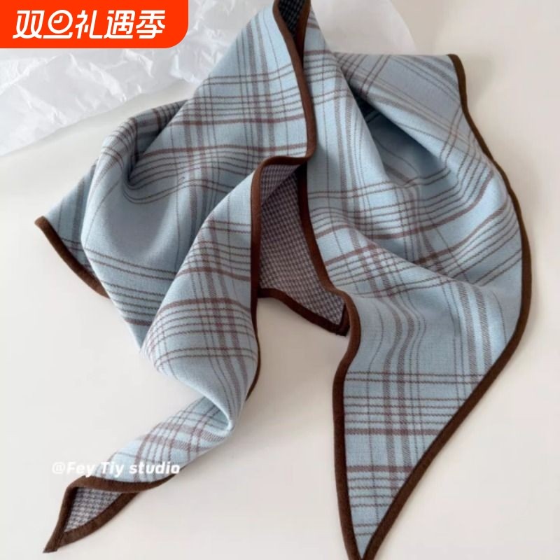 feytiy 质感入冬 英国走秀款双面格纹三角巾冬季加厚保暖围巾