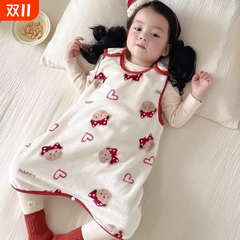 法兰绒睡袋婴儿背心防踢被睡衣春秋儿童宝宝无袖连身马甲护肚保暖