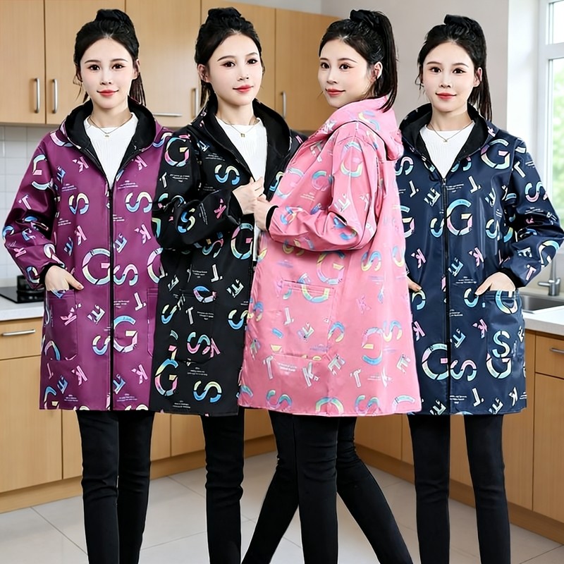 家用防水防油罩衣大人围裙厨房加厚长袖加绒女外套工作服冬季做饭