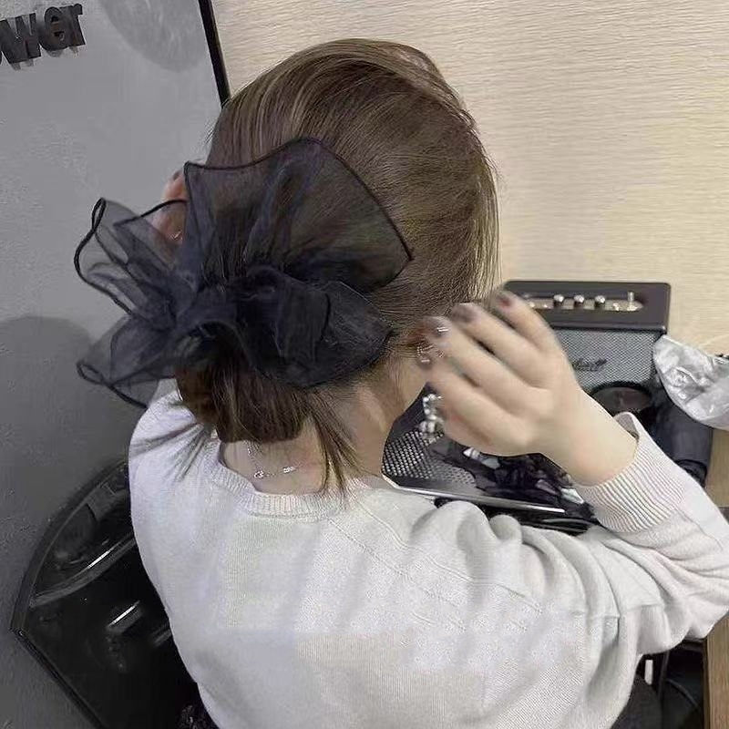 简约超大欧根纱大肠发圈新款春夏超仙纯色发饰mona同款系列发绳