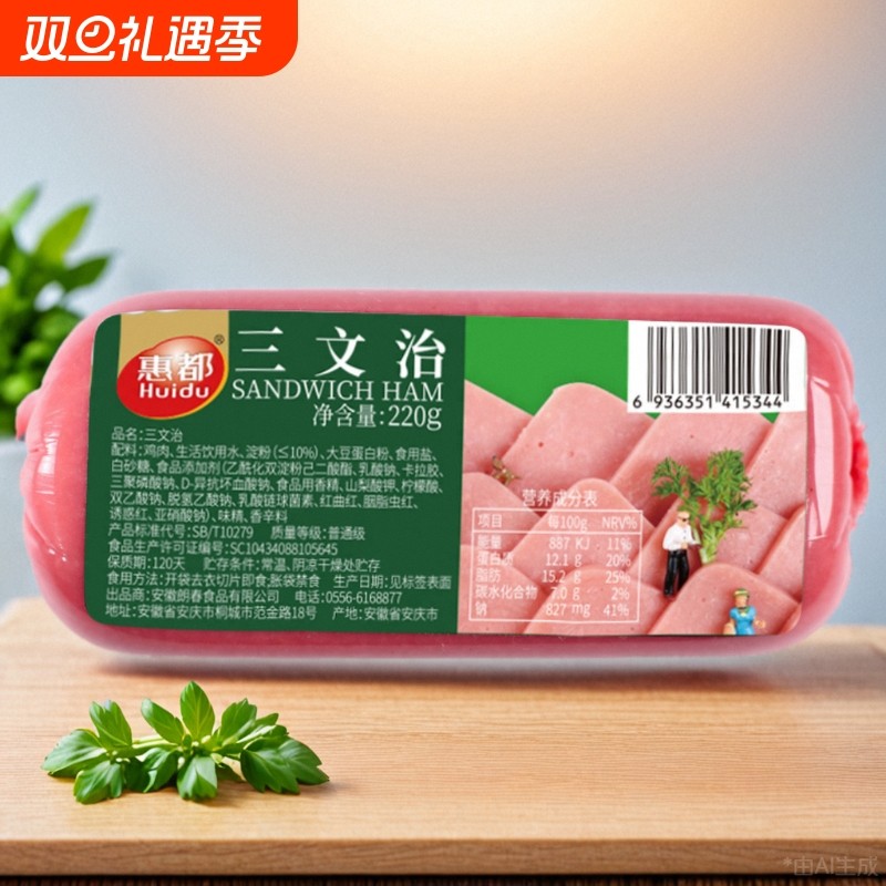 220g三文治火腿肠新鲜方腿香肠火腿切片火锅午餐肉肠早餐即食肉肠