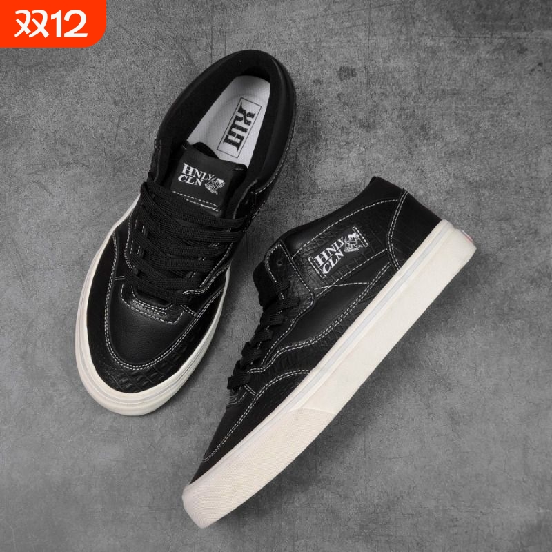 黑白鳄鱼纹真皮拼接美式复古中帮板鞋男女情侣百搭潮鞋休闲鞋街拍