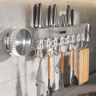 吸盘联排挂钩刀架免打孔厨房壁挂式多功能锅铲刀具收纳架置物架