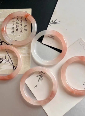 爆款仿天山翠桃花酿手镯玉镯女粉色金丝玉桃运连连细圆条手镯