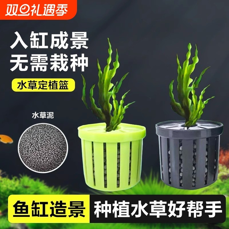 家用鱼缸水草固定器定植篮水草泥养草装饰造景杯花卉固根器沉底