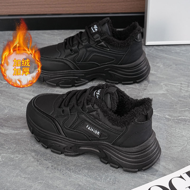 踩屎感厚底老爹鞋子女2025新款冬季加绒二棉鞋皮面保暖回力运动鞋