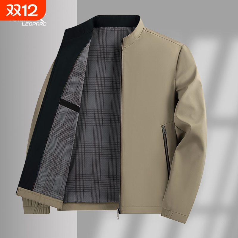 未来豹跑步运动男棒球领保暖夹克