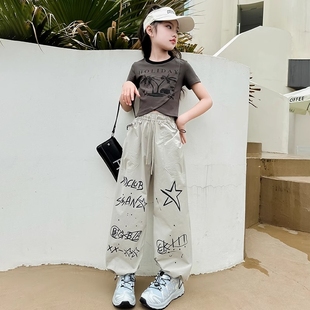 女童工裝 兒童夏裝 夏季 2025新款 套裝 洋氣短袖 時尚 t恤女大童 褲