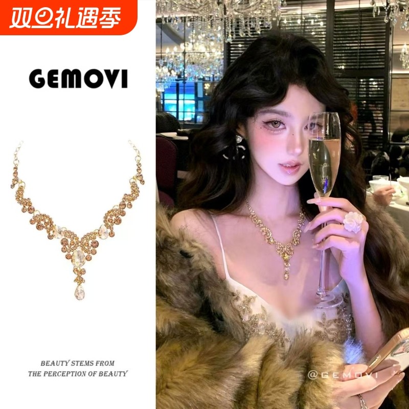 千金琉璃~超闪金色水滴高级感项链贵气夸张生日新娘晚宴礼服配饰