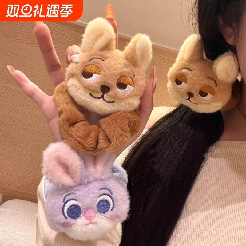 可爱卡通疯狂动物城玩偶大肠发圈朱迪尼克毛绒头绳皮筋束发带发饰