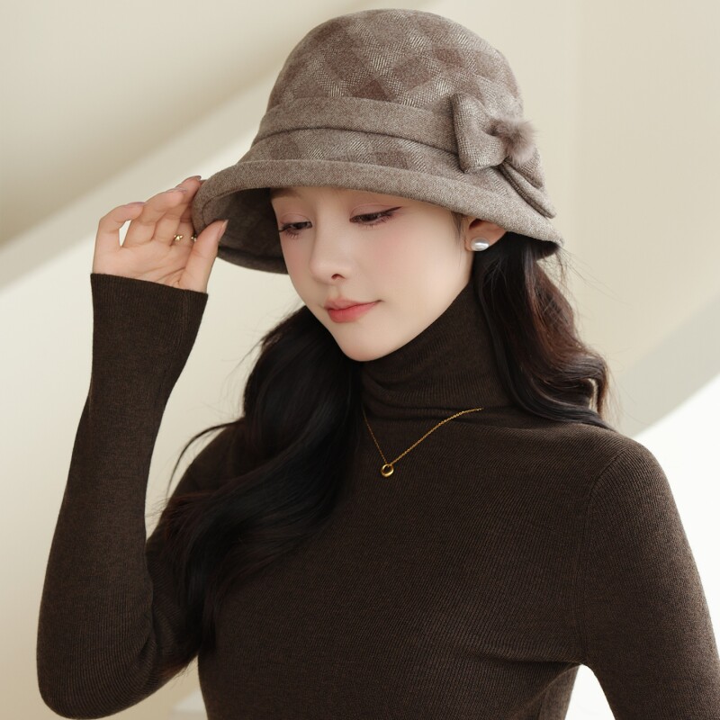 中老年帽子洋气盆帽妈妈帽秋冬款毛呢女帽保暖奶奶帽显脸小可折叠
