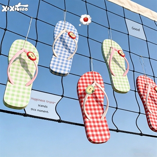 细细条网红小苹果人字拖女ins海边度假防滑夏夹脚凉拖鞋红色绿色