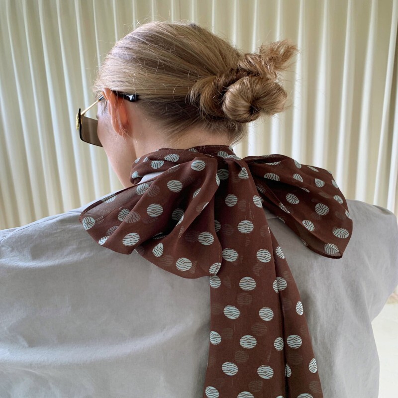 【波点腰果花】双层黑白波点腰果小丝巾气质长条丝巾围巾