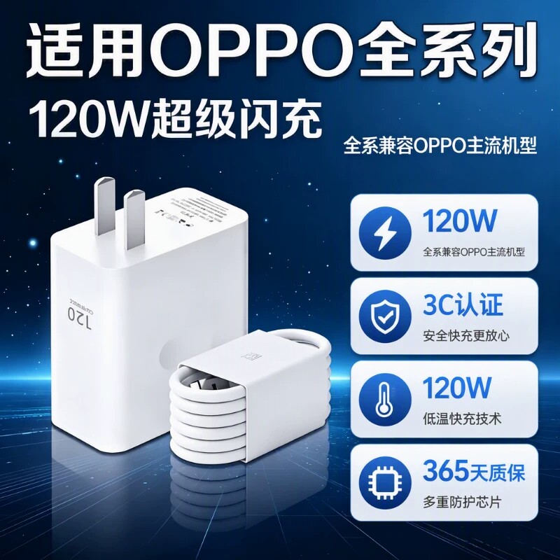 氮化镓充电器手机充电头120W适用OPPOReno12/11/10/9/8ProppoFindX567闪充头K1211A1pro10Atype-c数据线套装