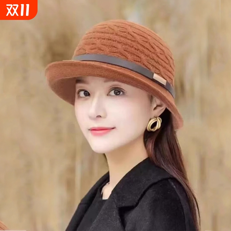 日系针织卷边小礼帽渔夫帽子女秋冬复古百搭英伦名媛圆顶盆帽韩版