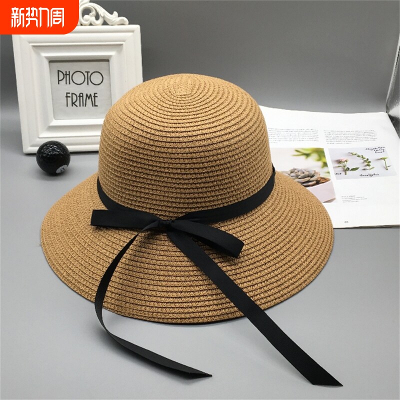 可折叠草帽子女夏天网红百搭沙滩遮阳帽防晒太阳渔夫帽出游大檐