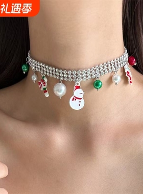 欧美潮流圣诞节圣诞雪人锁骨链女新款冬季氛围感个性辣妹风穿搭潮