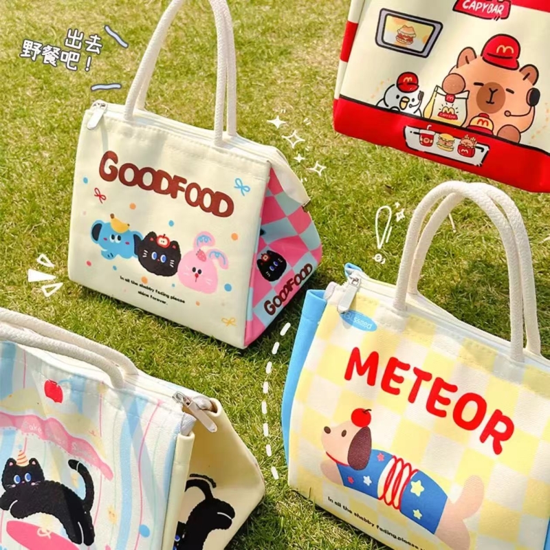 可爱饭盒手提袋子学生上班族午餐带饭保温袋便当包外出便携野餐包