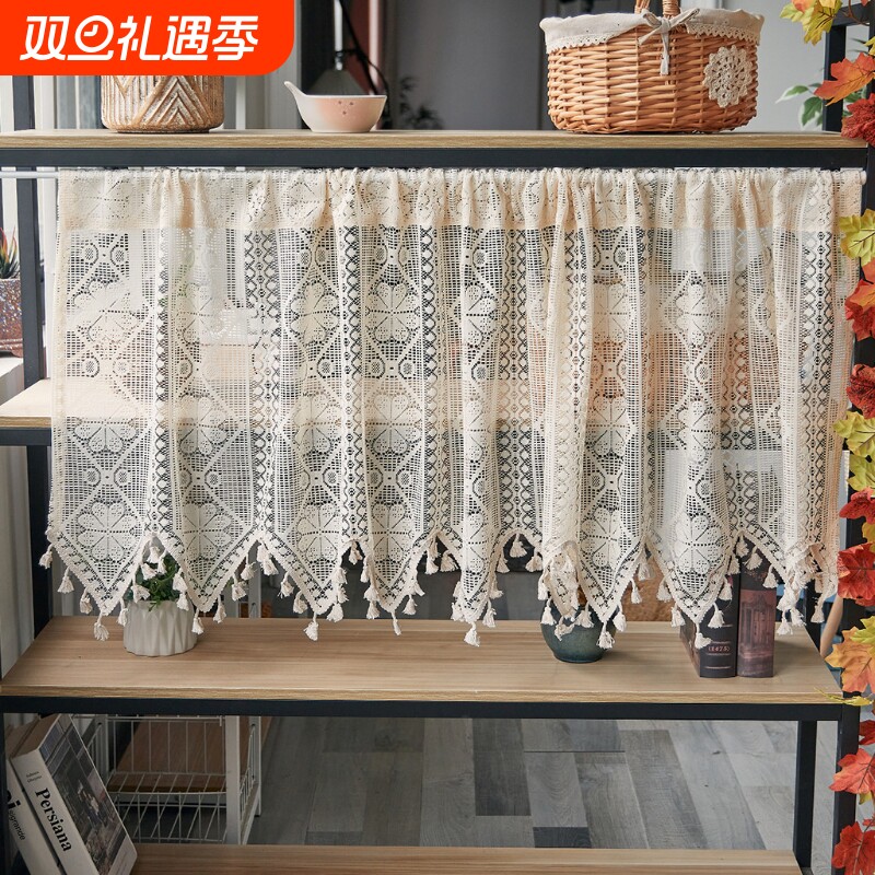 法式门帘卧室高级感隔断遮挡帘橱柜门咖啡帘防尘纱穿杆免打孔