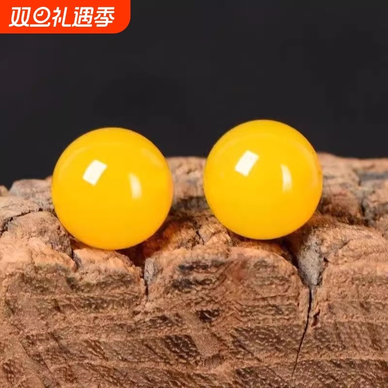 单颗鸡油黄蜜蜡同款单珠佛珠搭配圆珠单珠手串散珠文玩DIY配饰10